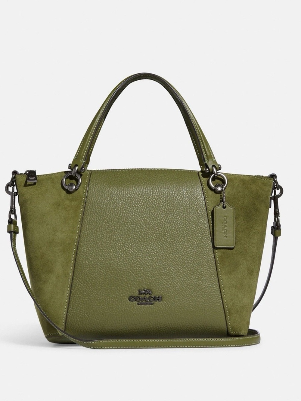 Coach Kacey Satchel Olive Green Suede and Leather Handbag CC838